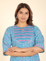 Thumbnail for Aramya Straight Soft Cotton Floral Print Women's Kurta - Blue - Distacart