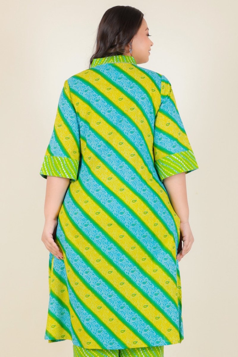 Aramya Straight Soft Cotton Bandhani Print Women's Kurta - Green - Distacart