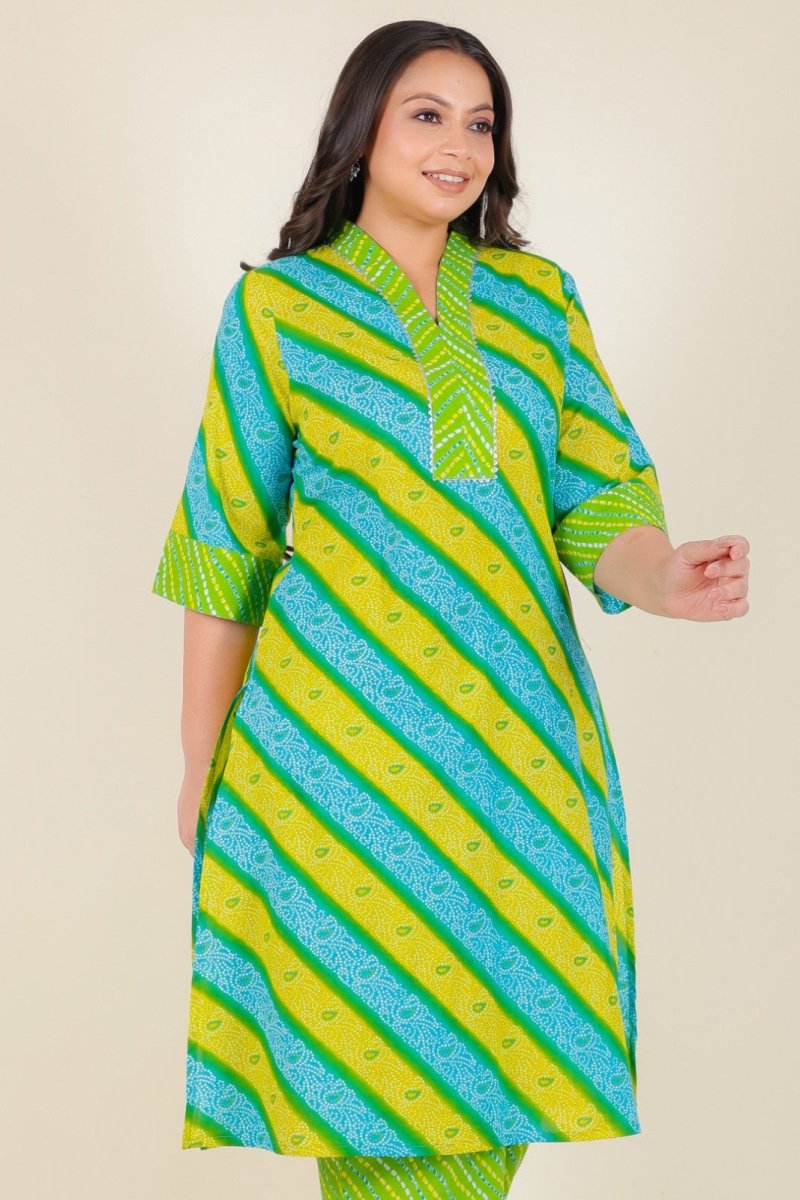 Aramya Straight Soft Cotton Bandhani Print Women's Kurta - Green - Distacart