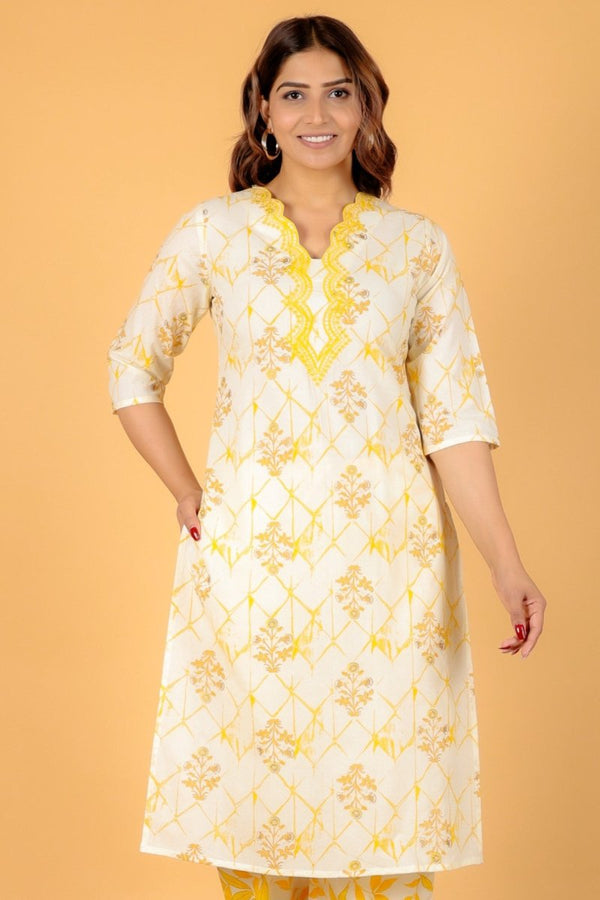 Aramya Straight Soft Cotton Floral Print Women's Kurta - Yellow - Distacart