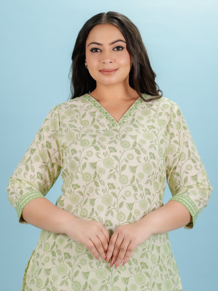Aramya Straight Soft Cotton Floral Print Women's Kurta - Green - Distacart