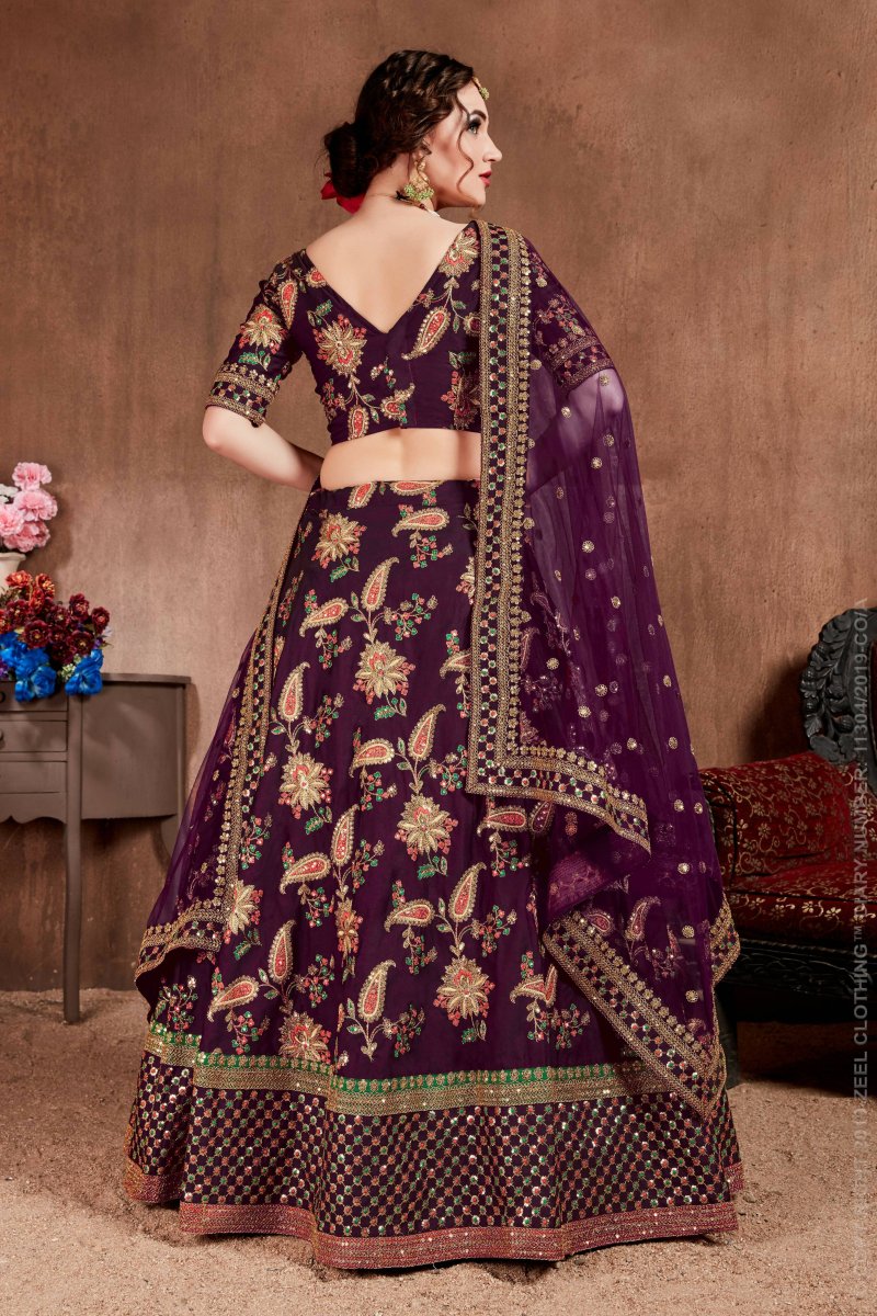 Aastha Fashion Women's Alluring Purple Colored Bridal Wear Designer Embroidered Lehenga choli - Distacart