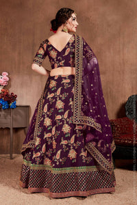 Thumbnail for Aastha Fashion Women's Alluring Purple Colored Bridal Wear Designer Embroidered Lehenga choli - Distacart