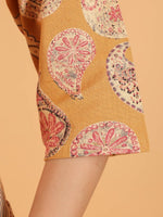 Thumbnail for Aramya Straight Linen Cotton Paisley Print Women's Kurta - Yellow - Distacart