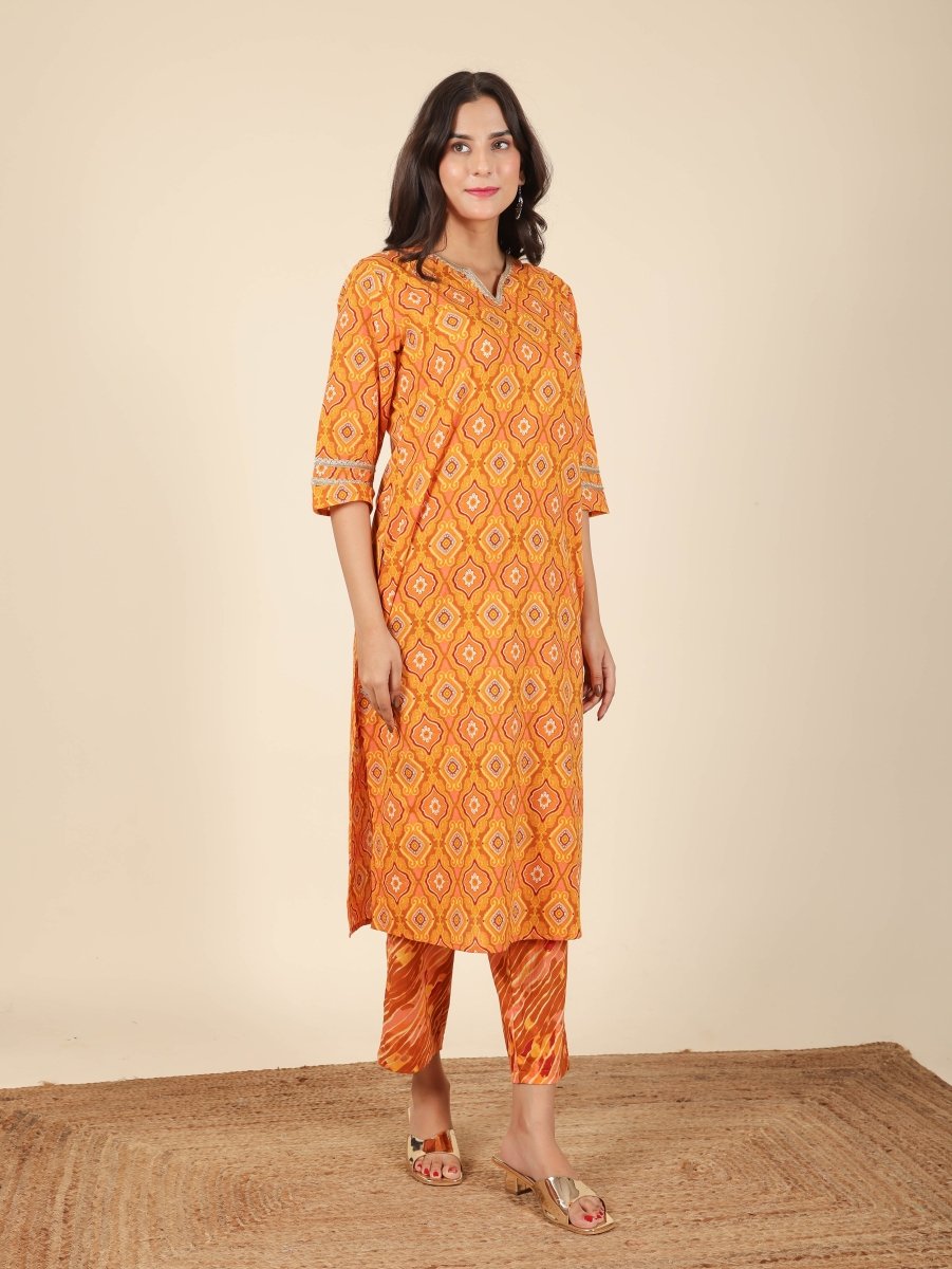 Aramya Straight Soft Cotton Geometric Print Women's Kurta - Yellow - Distacart