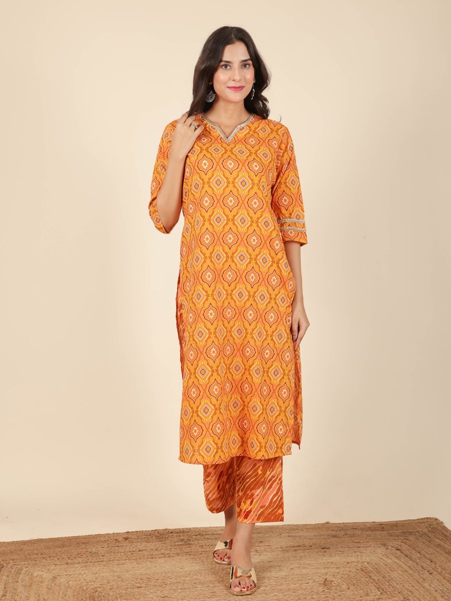 Aramya Straight Soft Cotton Geometric Print Women's Kurta - Yellow - Distacart