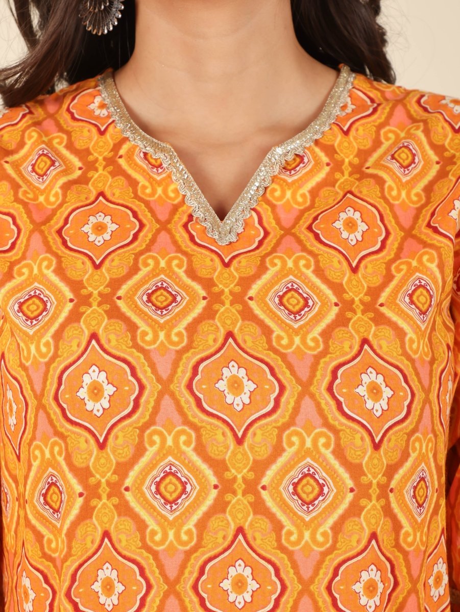 Aramya Straight Soft Cotton Geometric Print Women's Kurta - Yellow - Distacart