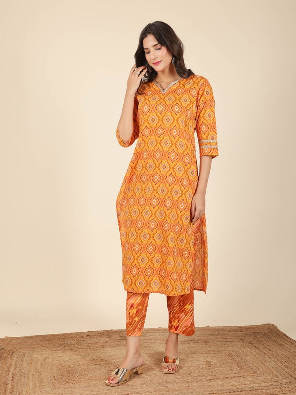 Aramya Straight Soft Cotton Geometric Print Women's Kurta - Yellow - Distacart