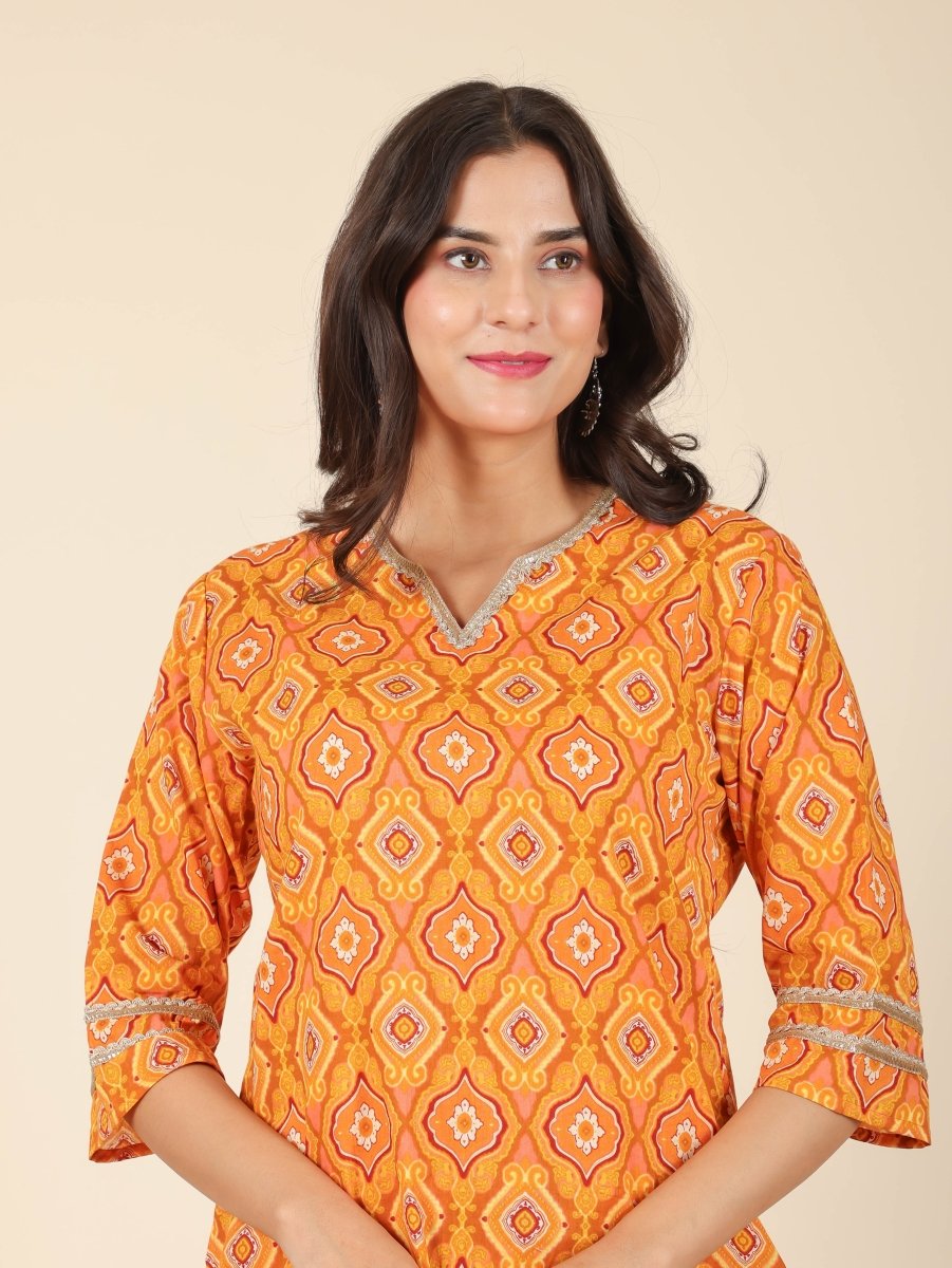 Aramya Straight Soft Cotton Geometric Print Women's Kurta - Yellow - Distacart