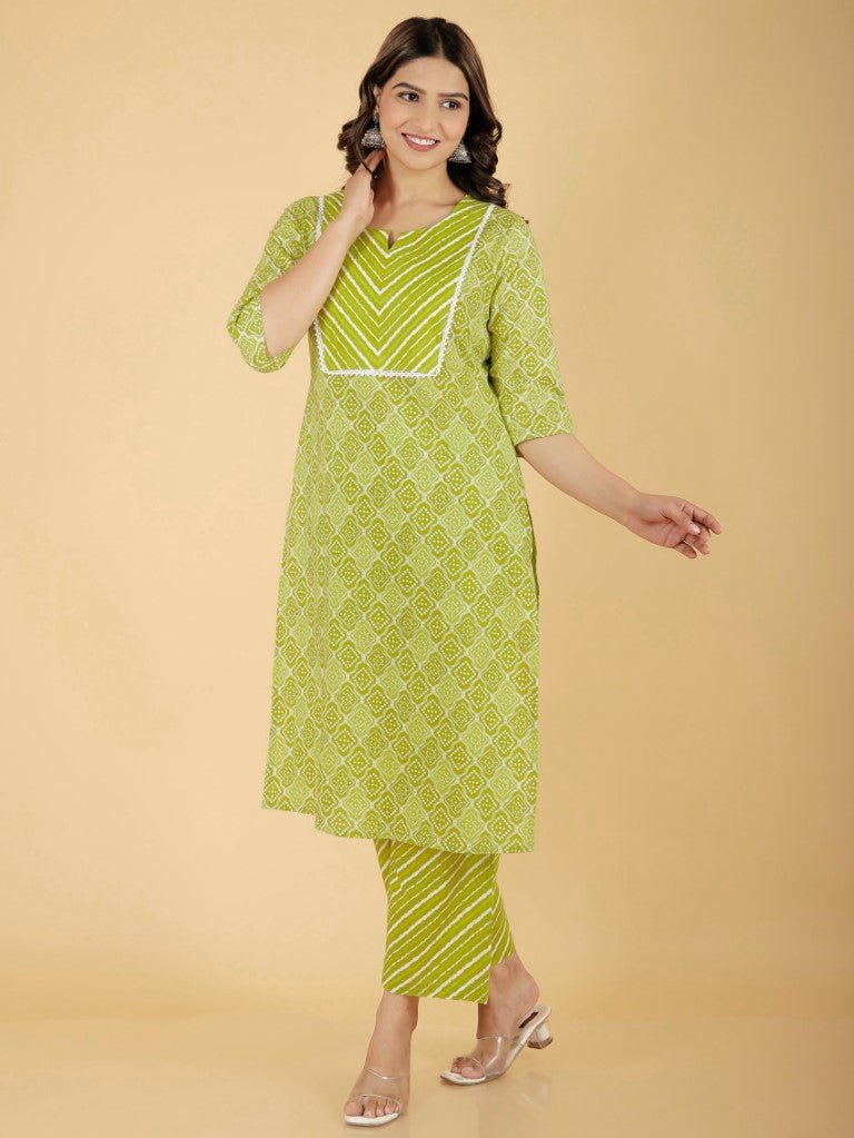 Aramya Straight Soft Cotton Geometric Print Women's Kurta - Green - Distacart