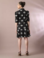 Thumbnail for Myshka Women's Black Printed Shirt Collar Fit and Flare Party Dress - Distacart