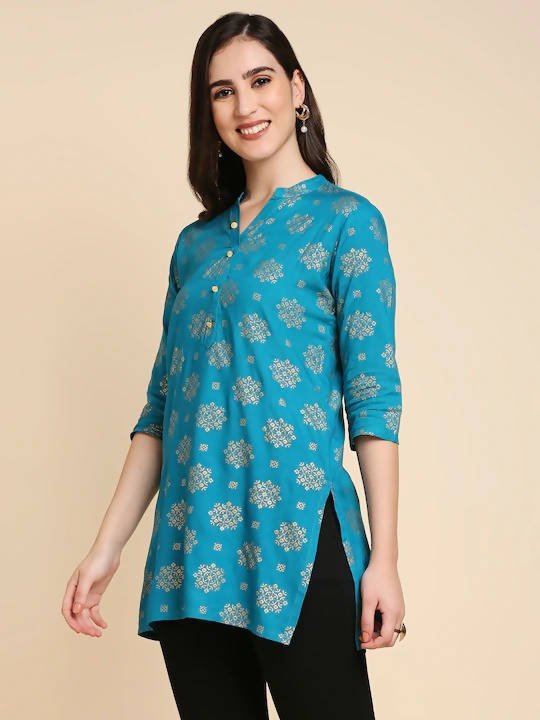 Anubhutee Blue & Golden Printed Kurti - Distacart