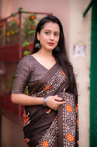 Thumbnail for NOZ2TOZ Women Coffee Silk Blend Ethnic Motifs Saree With Unstitched Blouse