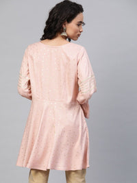 Thumbnail for Ahalyaa Women Pink Rayon Golden Ethnic Print Tunic