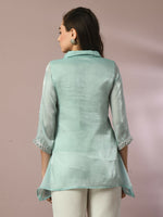 Thumbnail for Myshka Women's Blue Solid Longline Party Tunic - Distacart