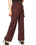 Thumbnail for PAVONINE Tan Color Cotrise Fabric With 4 pockets Cargo/Trousers For Girls & Women - Distacart