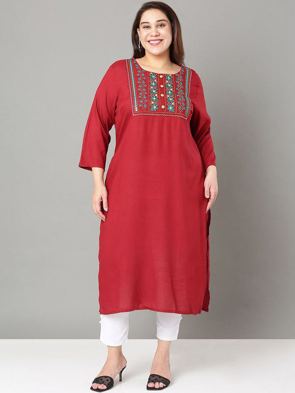 Sztori Plus Size Floral Yoke Design Straight Kurta - Distacart