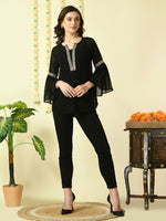 Thumbnail for Myshka Women's Black Embroidered Party Fusion Top - Distacart