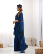 Thumbnail for Lorenvalley Teal Faux Georgette Ready To Wear Sharara Saree with Full Stitched Blouse - Distacart