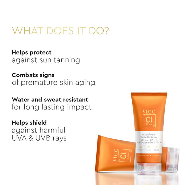 VLCC Clinic ProDefence Water Resistant SPF 60 PA+++ Sun Screen Gel Crème - Distacart