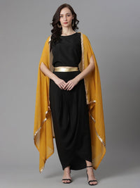 Thumbnail for Ahalyaa Women's Black Crepe Top Skirt With Shrug - Distacart