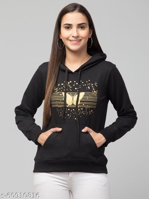 PAVONINE Black Color Butterfly-Design Pullover Hoodie Sweatshirt For Girls - Distacart