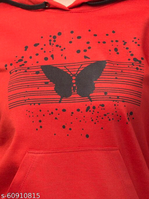 PAVONINE Red Color Butterfly-Design Pullover Hoodie Sweatshirt For Girls - Distacart