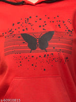 Thumbnail for PAVONINE Red Color Butterfly-Design Pullover Hoodie Sweatshirt For Girls - Distacart