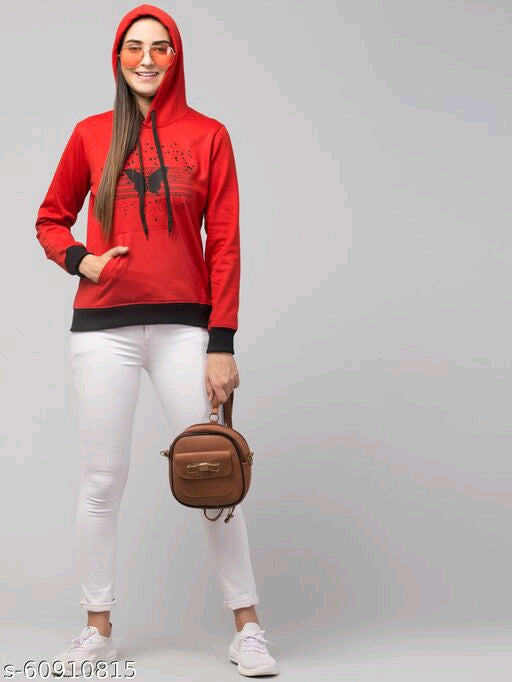 PAVONINE Red Color Butterfly-Design Pullover Hoodie Sweatshirt For Girls - Distacart
