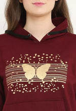 Thumbnail for PAVONINE Wine Color Butterfly-Design Pullover Hoodie Sweatshirt For Girls - Distacart