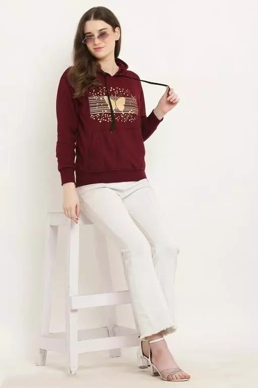 PAVONINE Wine Color Butterfly-Design Pullover Hoodie Sweatshirt For Girls - Distacart