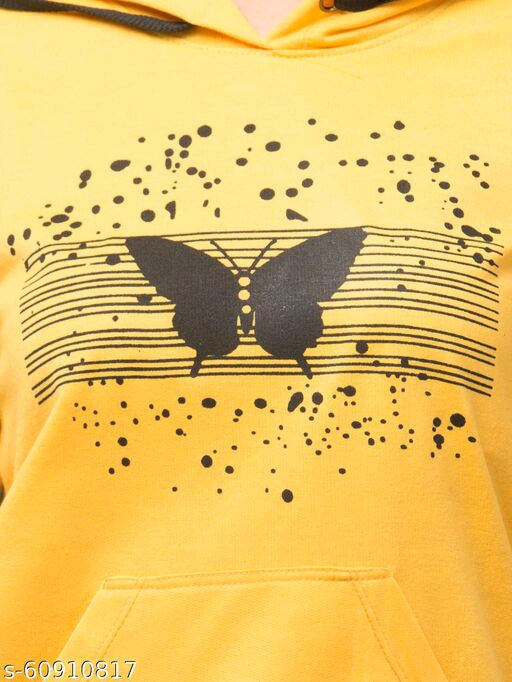 PAVONINE Yellow Color Butterfly-Design Pullover Hoodie Sweatshirt For Girls - Distacart