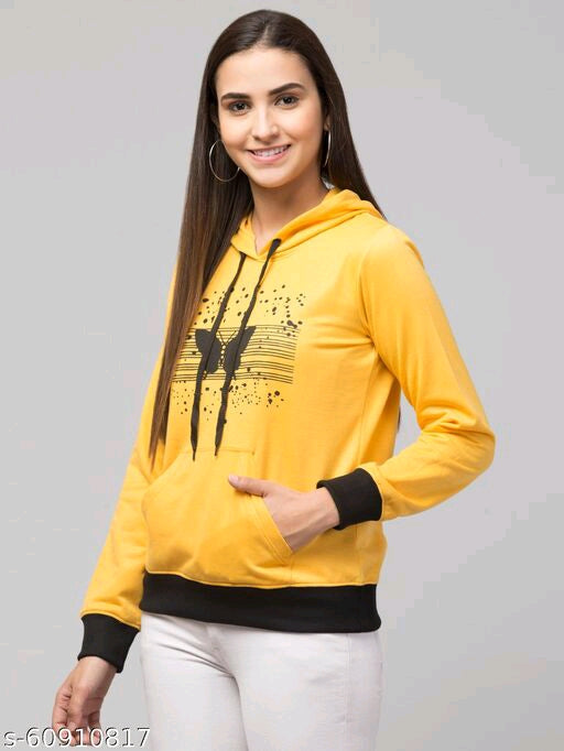 PAVONINE Yellow Color Butterfly-Design Pullover Hoodie Sweatshirt For Girls - Distacart