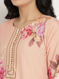 Thumbnail for Ahalyaa Women Peach-Coloured Floral Printed Kurta Palazzo Set With Dupatta - Distacart