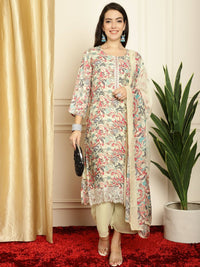 Thumbnail for Aastha Fashion Women's Multicolor Muslin Digital Printed with Embroidered Lace work Kurta with Trouser & Dupatta - Distacart