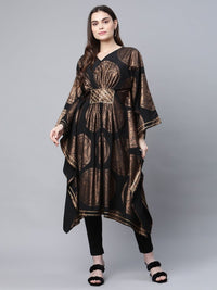 Thumbnail for Ahalyaa Women Black Crepe Copper Foil Printed Flared Sleeve Kaftan Kurta - Distacart