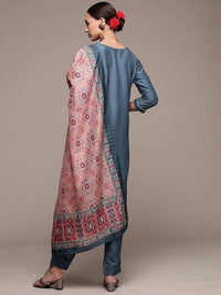 Thumbnail for Anubhutee Blue Floral Embroidered Kurta with Trousers & With Dupatta - Distacart