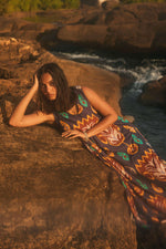 Thumbnail for trueBrowns Purple Cotton Ikat Flared Dress - Distacart