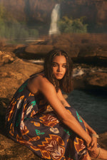 Thumbnail for trueBrowns Purple Cotton Ikat Flared Dress - Distacart