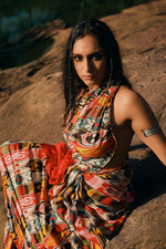 Thumbnail for trueBrowns Cola Pink Muslin Ikat Saree - Distacart