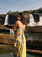 Thumbnail for trueBrowns Yellow Muslin Ikat Saree - Distacart