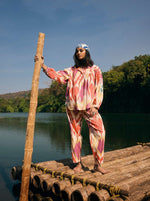 Thumbnail for trueBrowns Pink Cotton Ikat Shirt Co-ord Set - Distacart