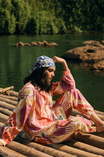 Thumbnail for trueBrowns Pink Cotton Ikat Shirt Co-ord Set - Distacart