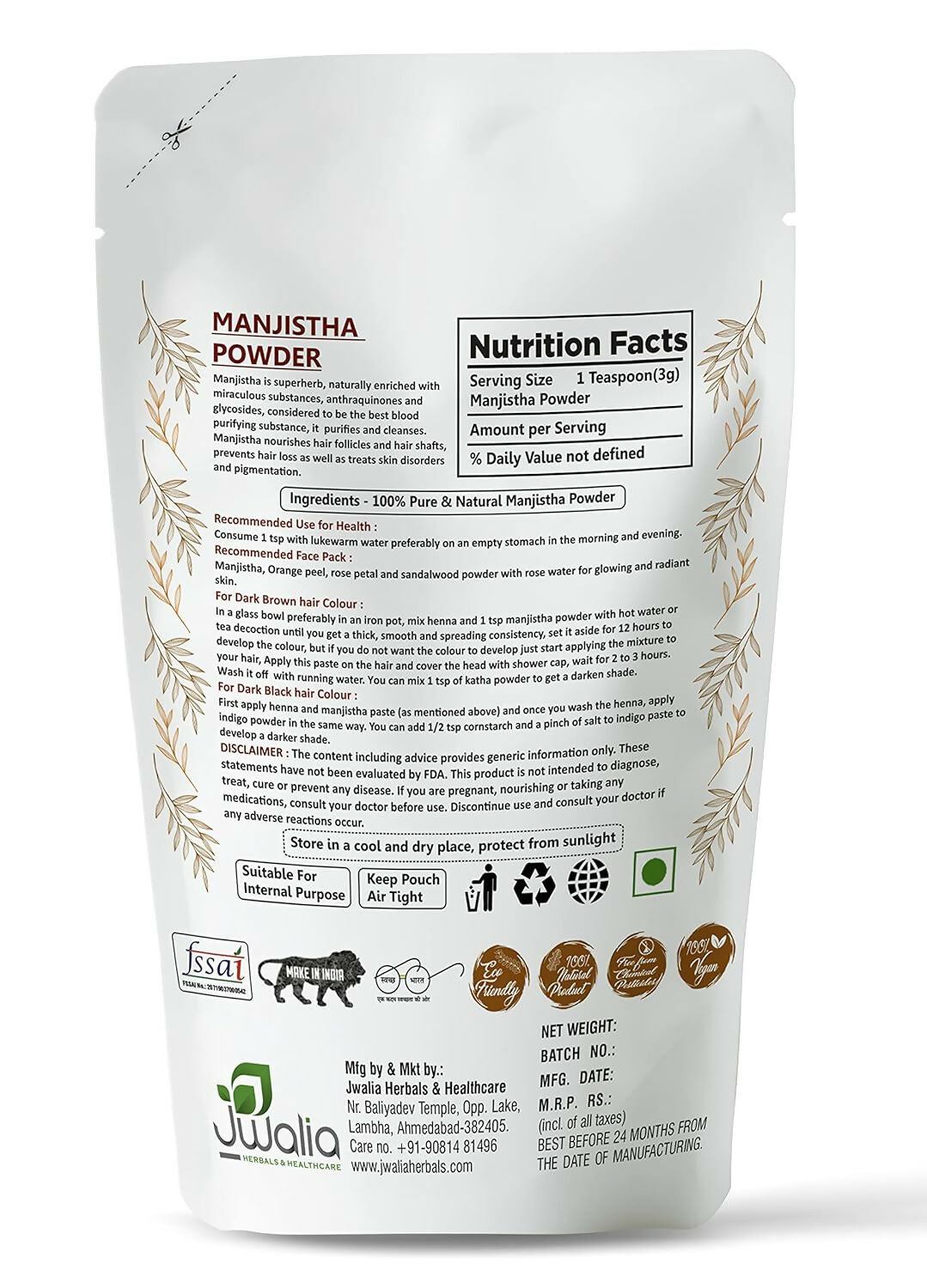 Myherb Pure Natural Organic Manjistha Powder - Distacart