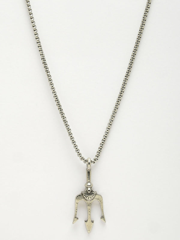 NVR Men's Silver-Plated Stainless Steel Geometric Charm Pendant With Chain - Distacart