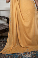Thumbnail for Morchari Yellow Pure Chiffon Hand Embroidery Saree And Stitched Blouse