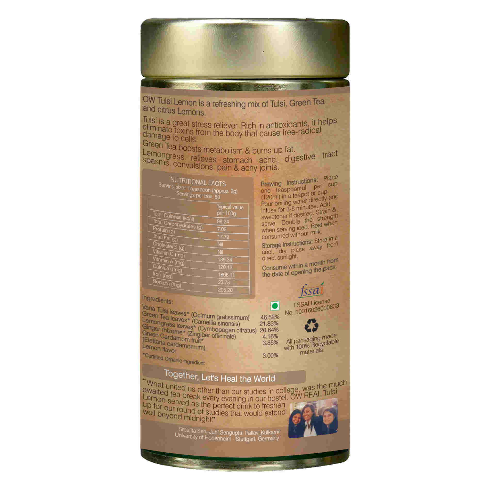 Organic Wellness Ow'Real Tulsi Lemon Tin Pack - Distacart