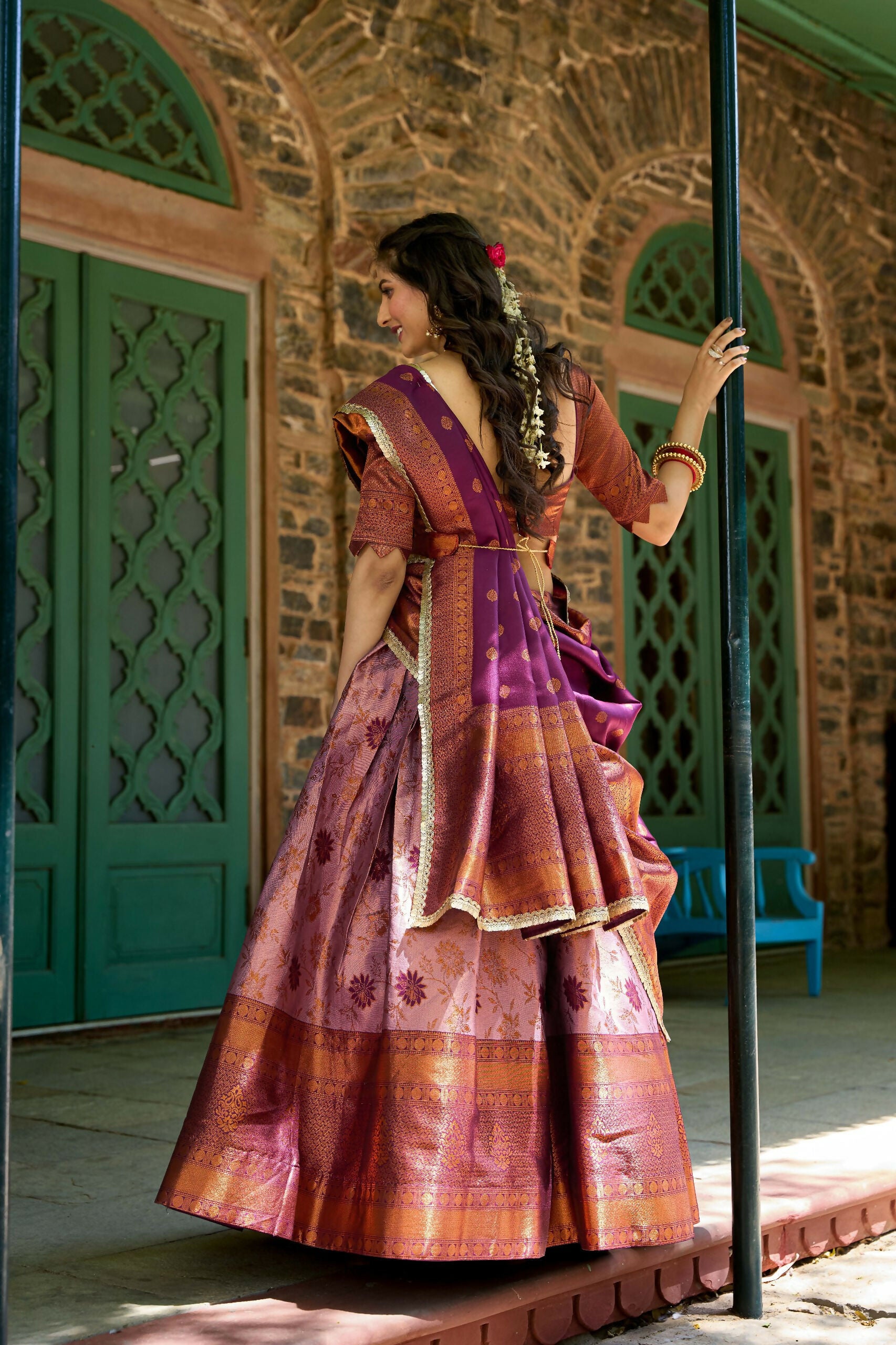 Vastranavya Traditional Jacquard Silk Zari Weaving Silk Lehenga Choli - Purple - Distacart