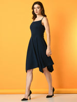 Thumbnail for Myshka Women's Navy Blue Solid Party Dress - Distacart