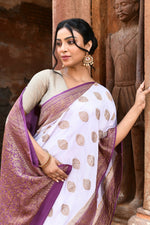 Thumbnail for Joban Fashion Light Purple Crepe Chiffon Pure Handloom Banarasi Silk Saree